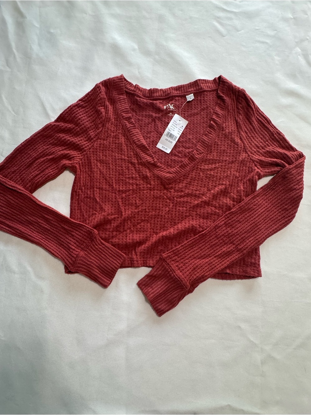 PacSun Waffle Knit Cropped Top Rust Red Cozy Soft Girl NWT